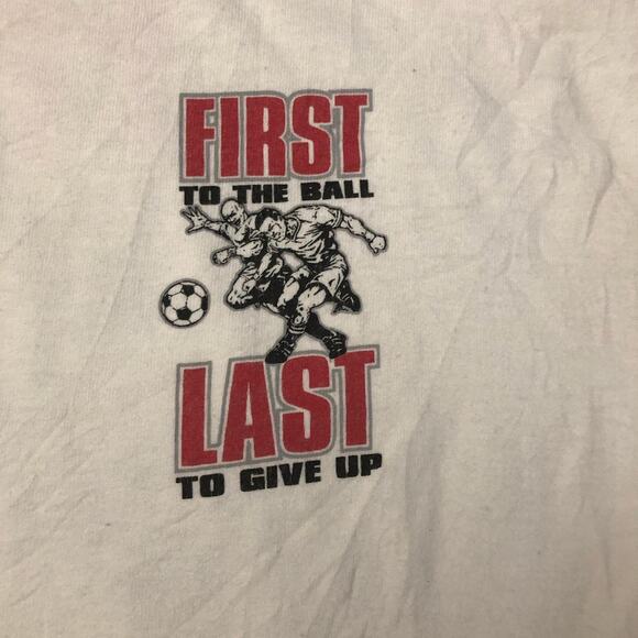 White ‘First To The Ball Last To Give Up’ Soccer Graphic Tee - Picture 3 of 5